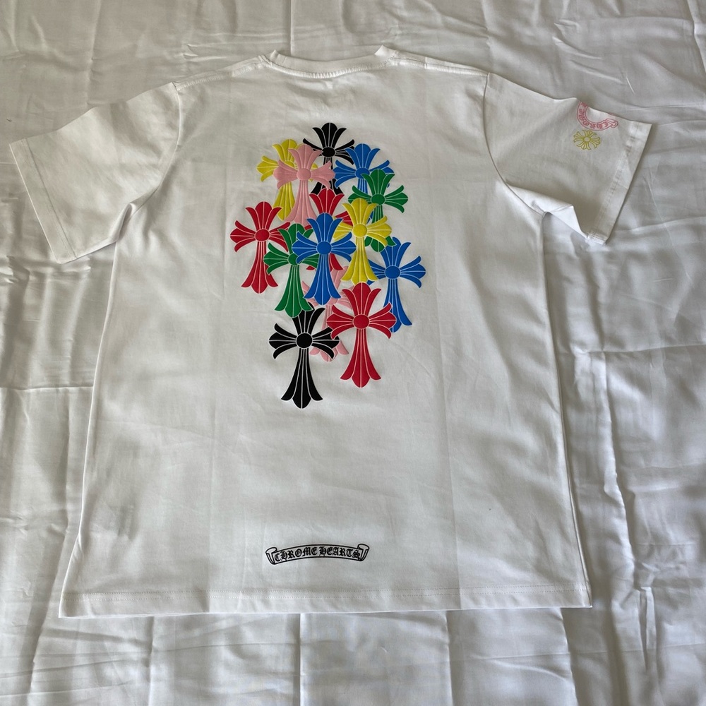 White Chrome hearts multi color cross Cemetery T shirt